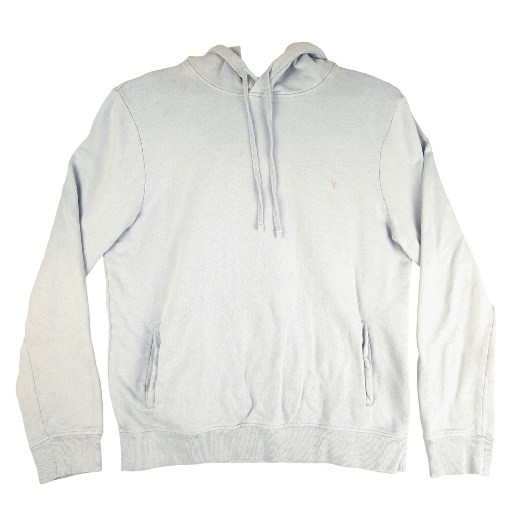 AllSaints Raven OTH Hoody Mens XL Light Blue Ramskull Cotton Pullover MF124W